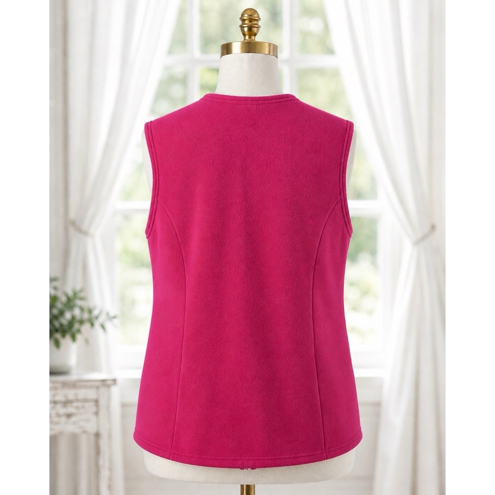 LL Bean Polartec Fleece Sweater Vest Collarless Full Zip Pink Women's Size 1X - Picture 2 of 11